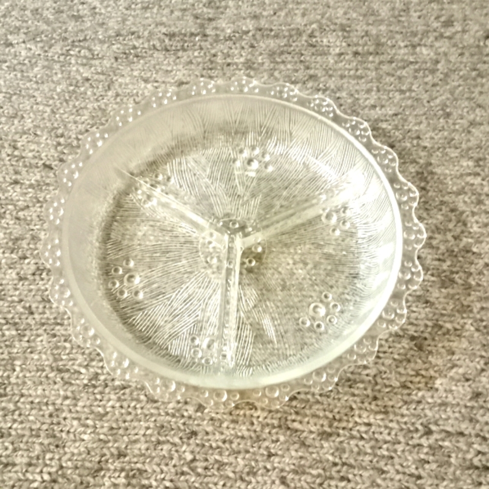 Italian Masserini Barocco Bubble Lace Clear Glass Serving Plate. Vintage